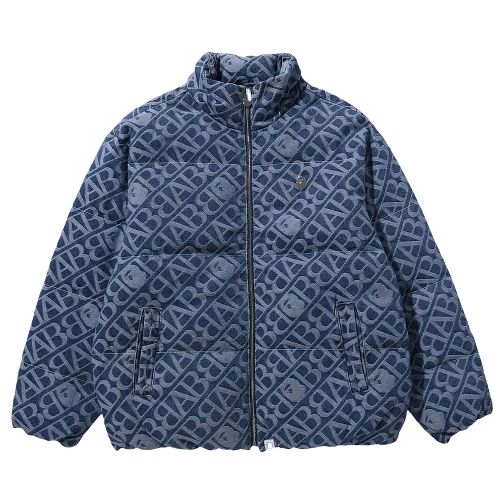 BAPE Denim Monogram Puffer Down Jacket Blue