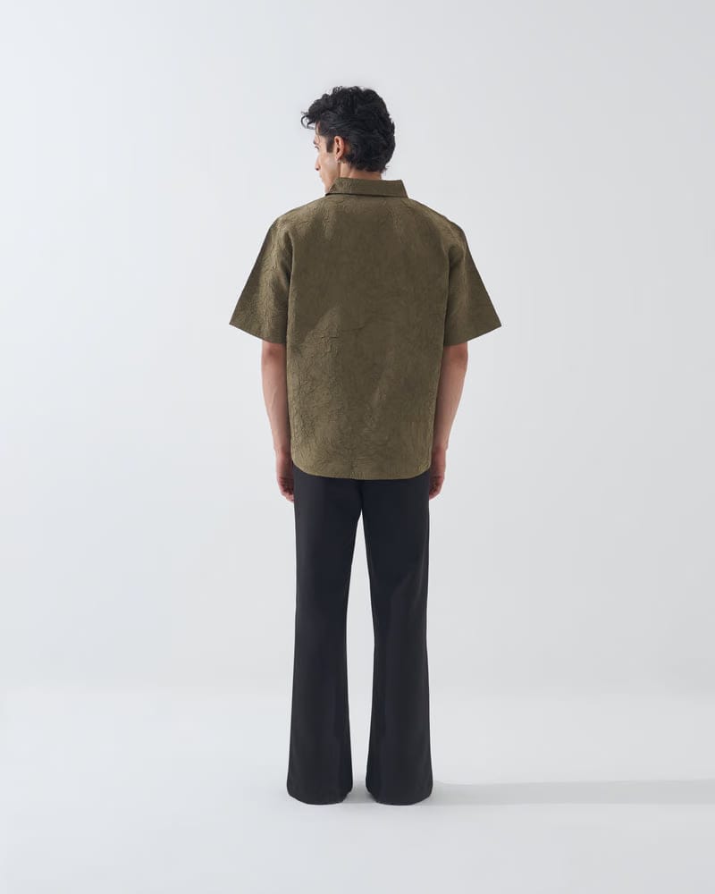 CRINKLED OLIVE GREEN SHIRT