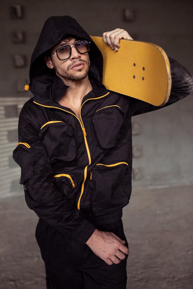 Black Multi Utility Pocket Zipper Jacket
