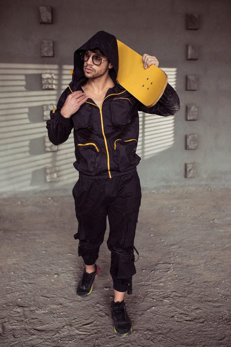 Black Multi Utility Pocket Zipper Jacket