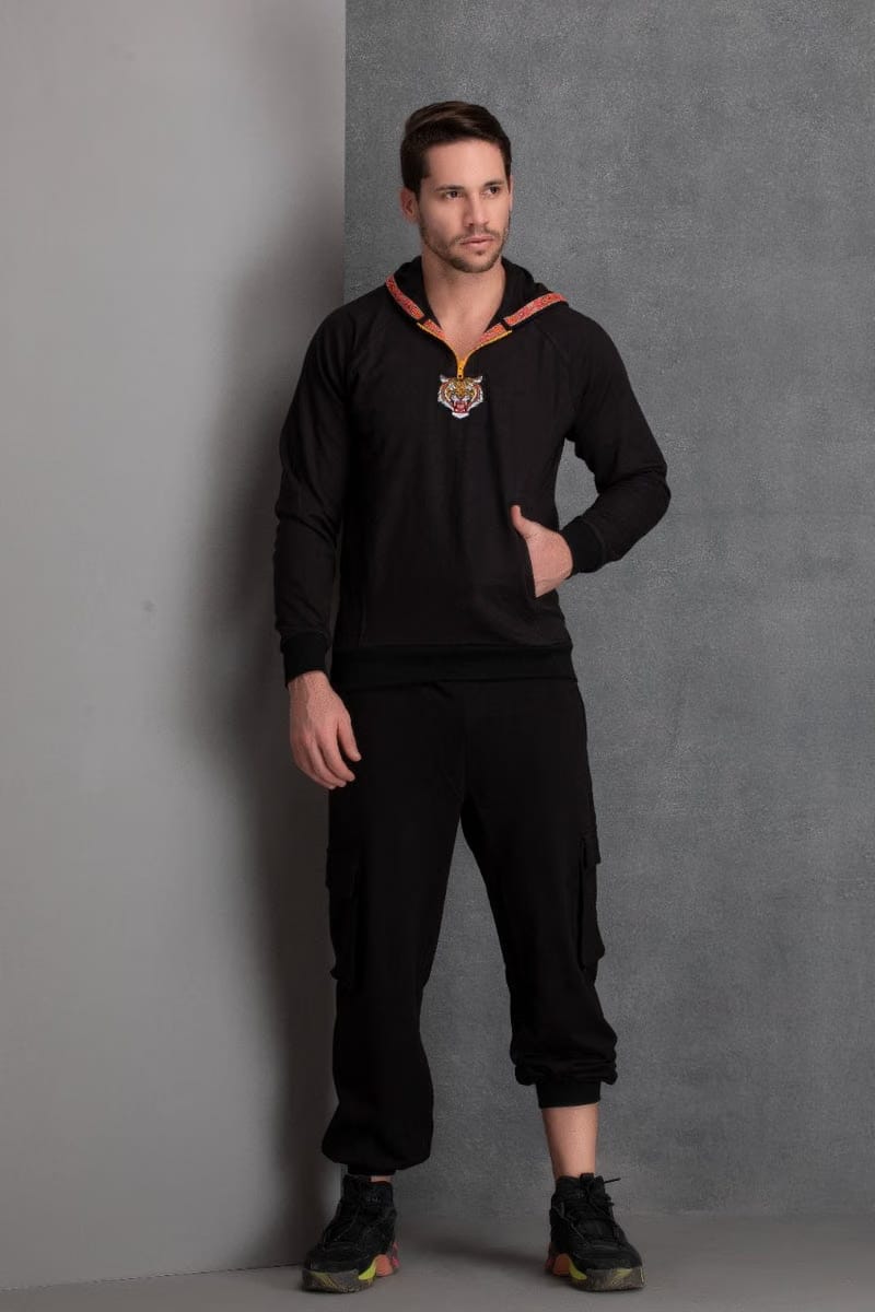 Black terry pocket jogger men