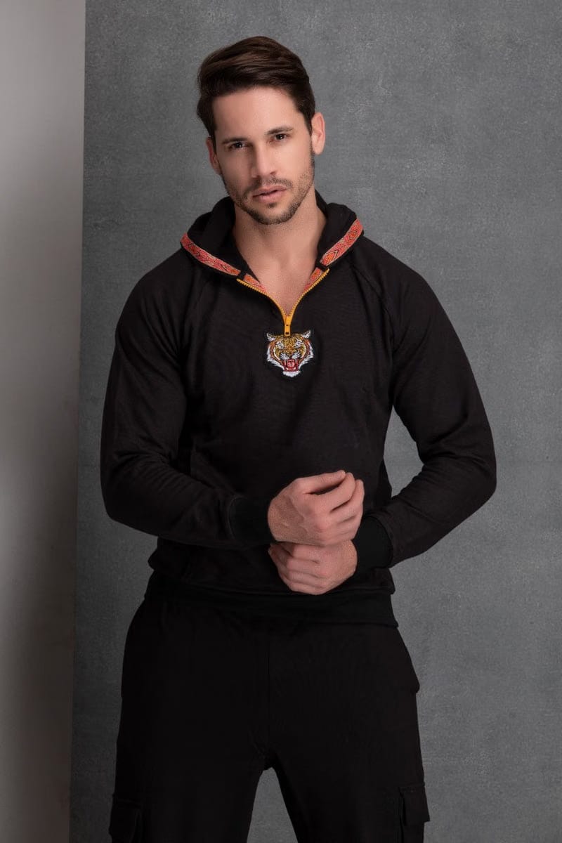 Black tiger aztec terry Hoodie