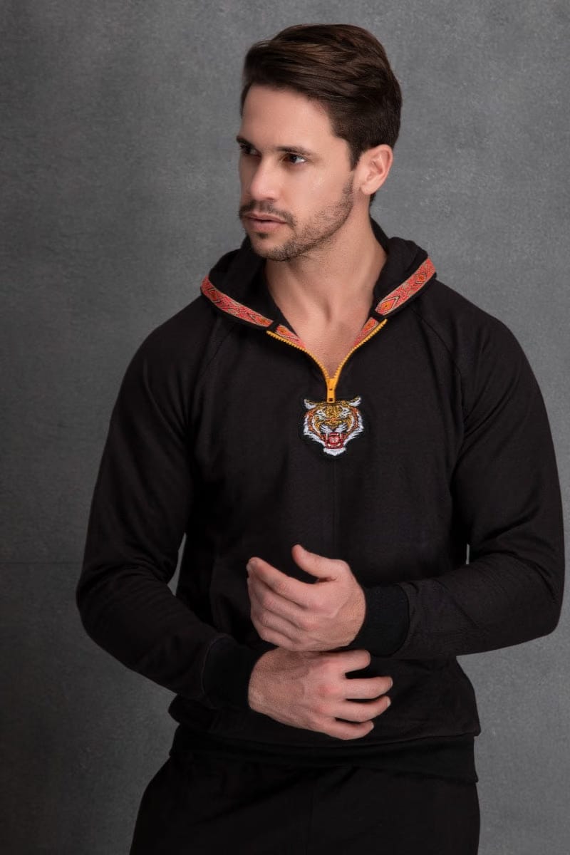 Black tiger Hoodie with aztec detailing co-ord set