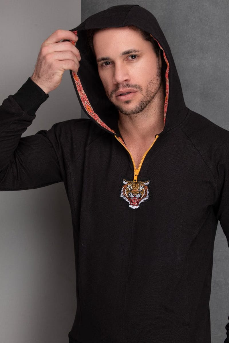 Black tiger Hoodie with aztec detailing co-ord set