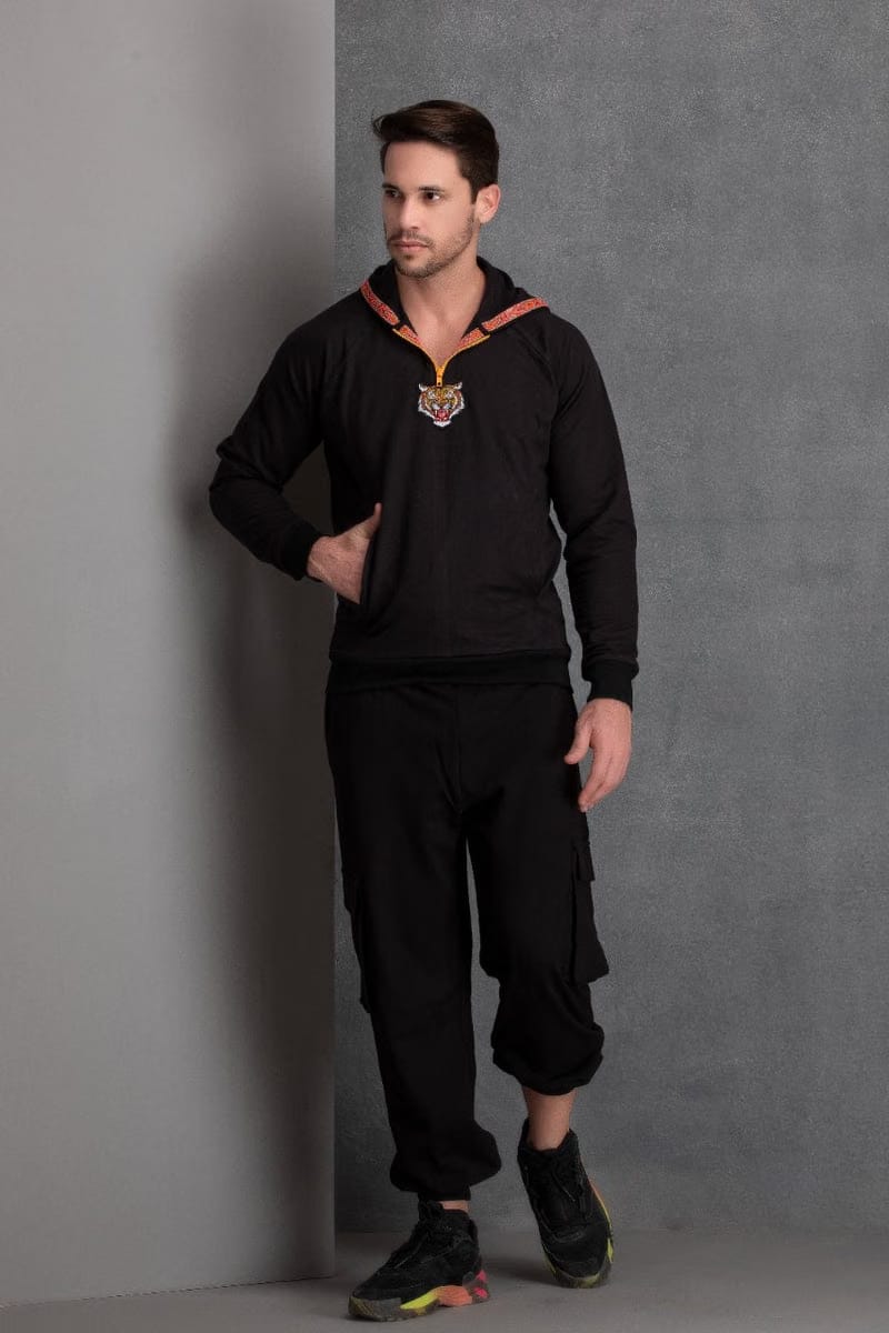 Black tiger Hoodie with aztec detailing co-ord set