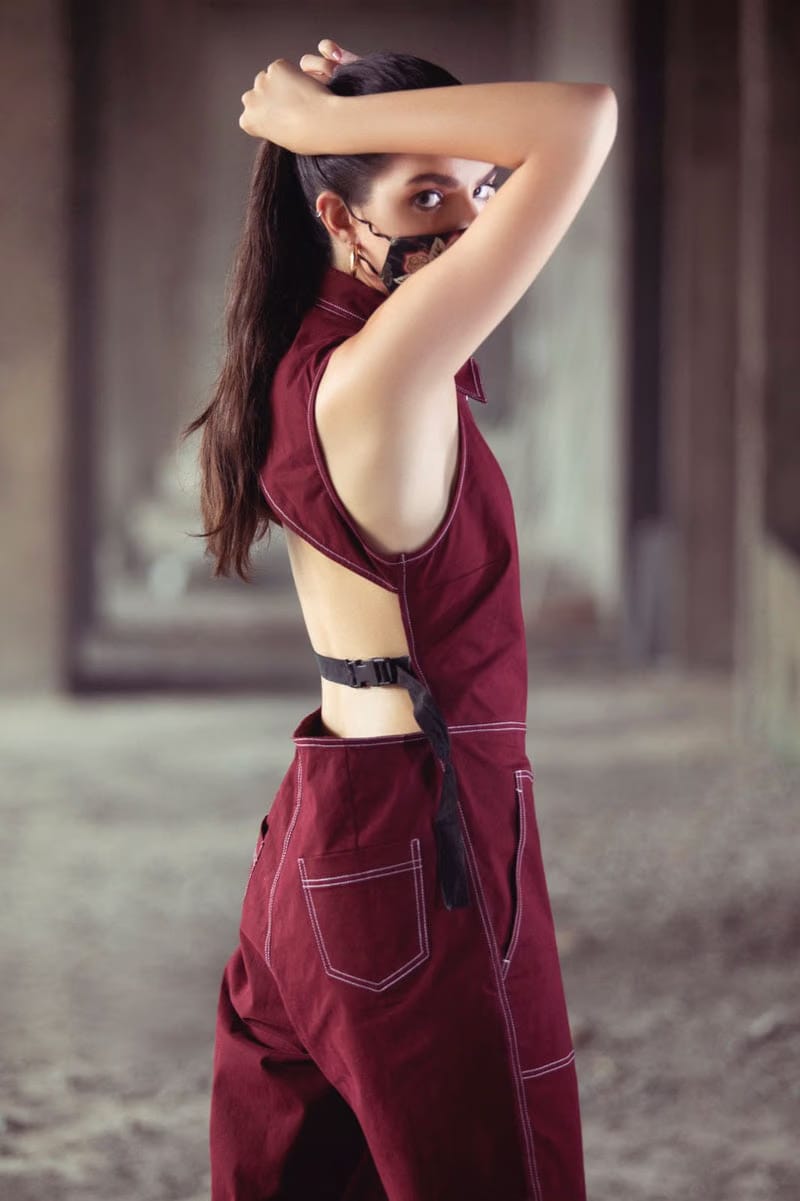 Burgandy crossback buckle detailed jumpsuit