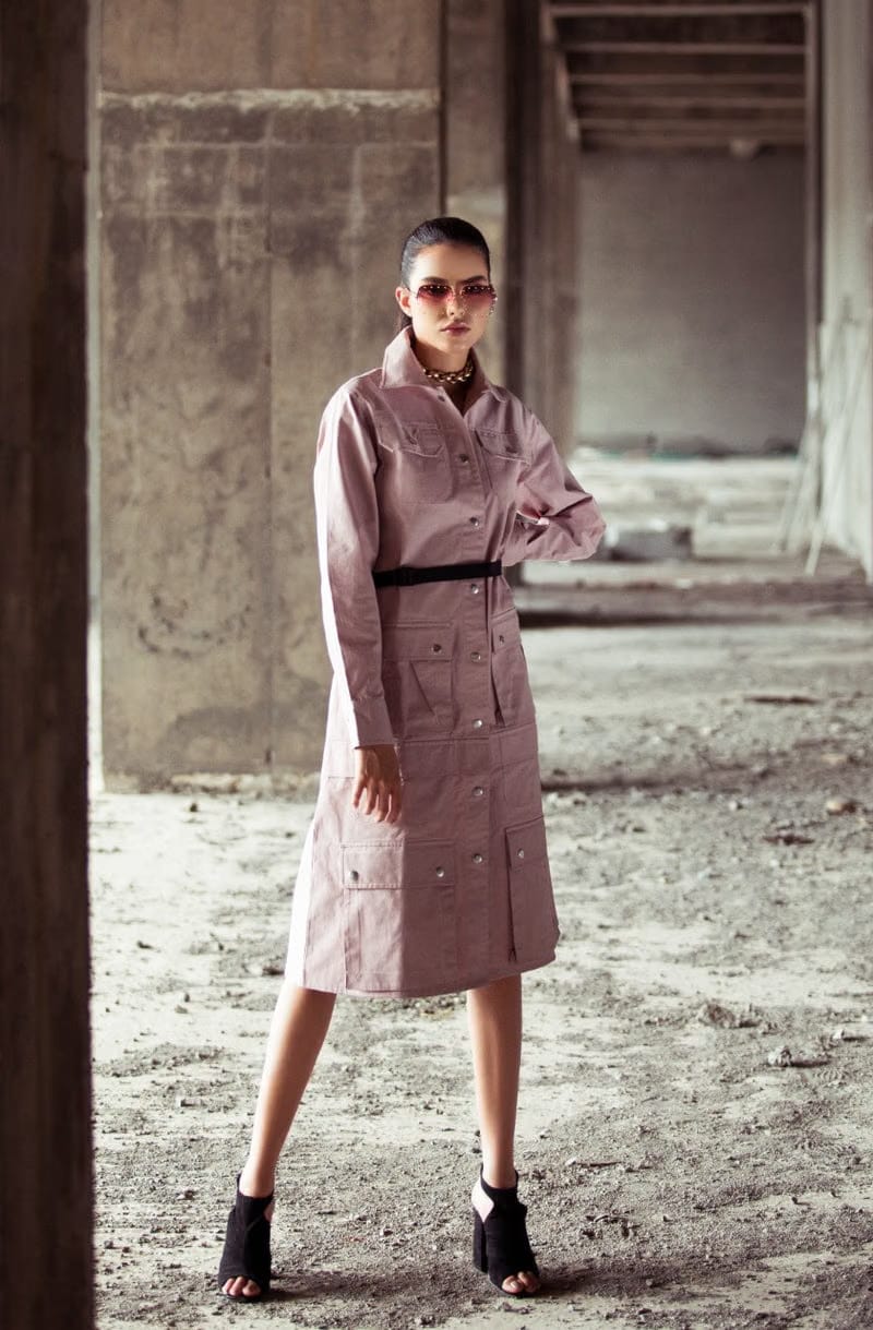 Dusty Mauve Long Coat Dress