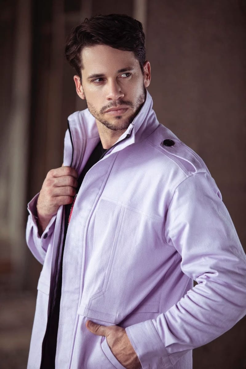 Lilac front open zip long coat