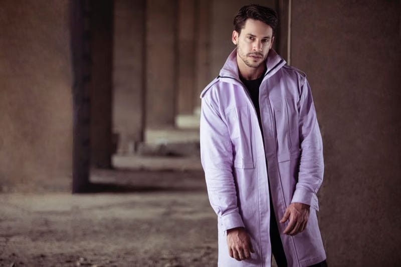Lilac front open zip long coat