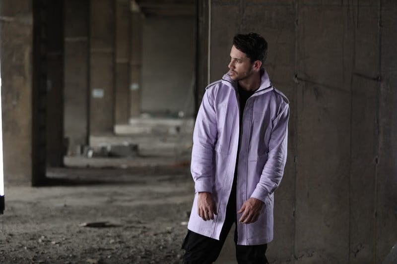 Lilac front open zip long coat
