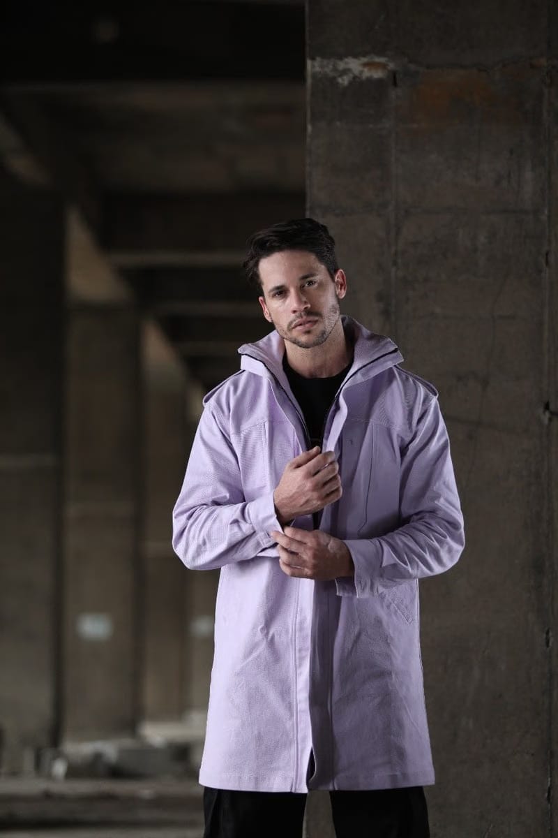 Lilac front open zip long coat