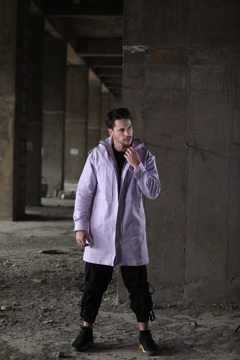 Lilac front open zip long coat