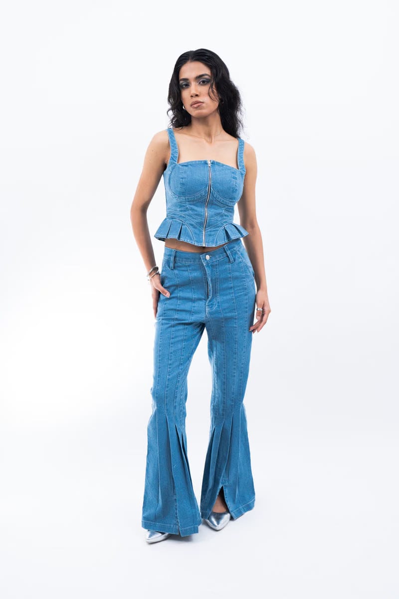Pleated Bootcut Denim