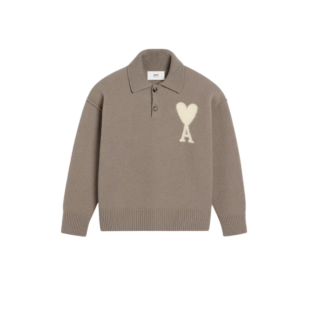 AMI Paris TAUPE WOOL AMI DE COEUR POLO