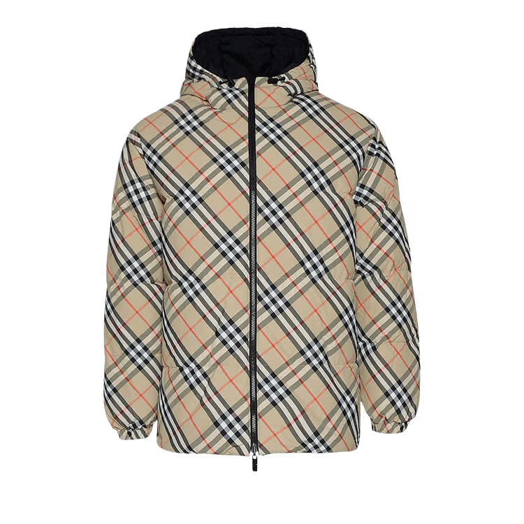 Burberry Reversible Check Nylon Puffer Jacket Sand