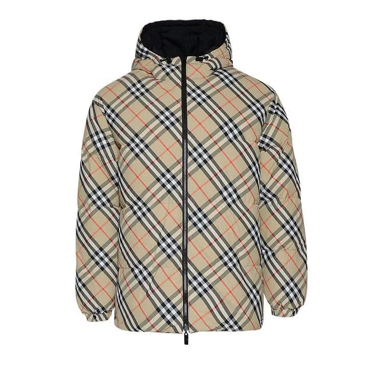 Burberry Reversible Check Nylon Puffer Jacket Sand