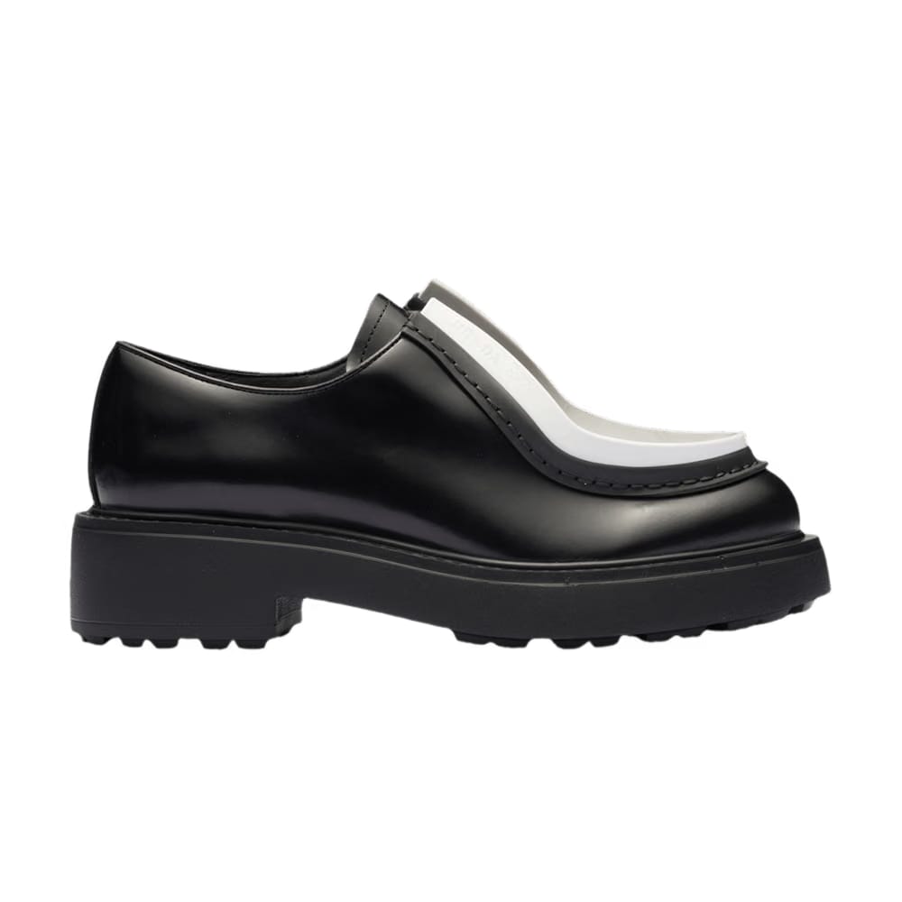 Prada Wmns Brushed Leather Lace-Up 'Hidden Laces - Black White'