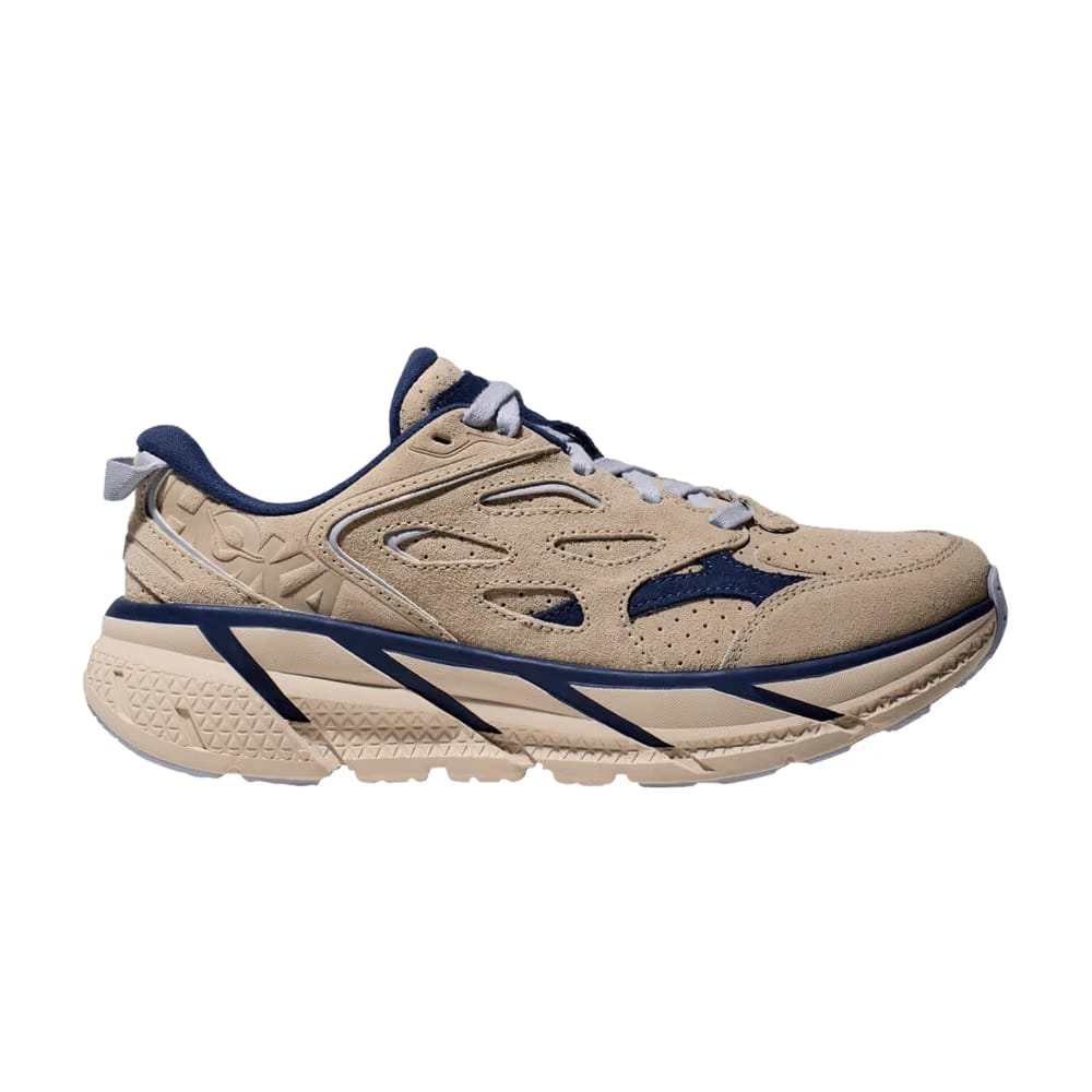 HOKA Clifton L Suede Oat Milk Bellwether Blue