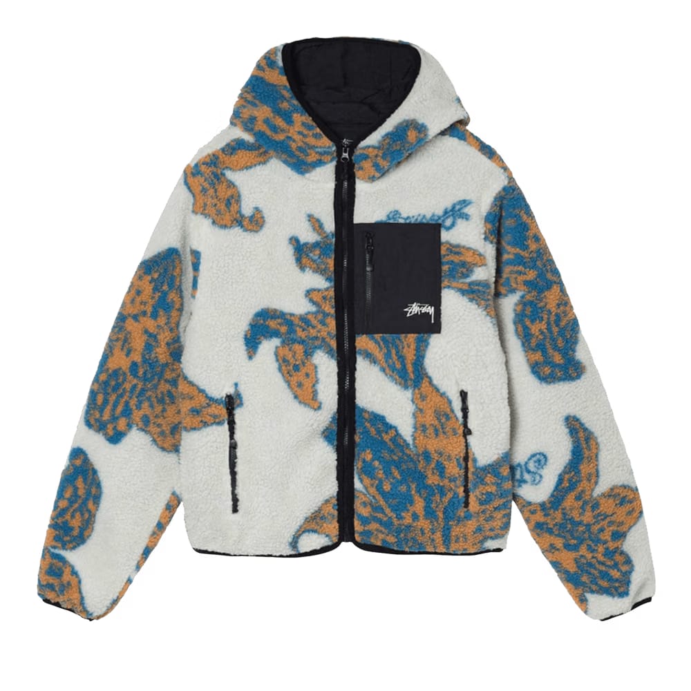 Stussy Floral Sherpa Hood Jacket Bone
