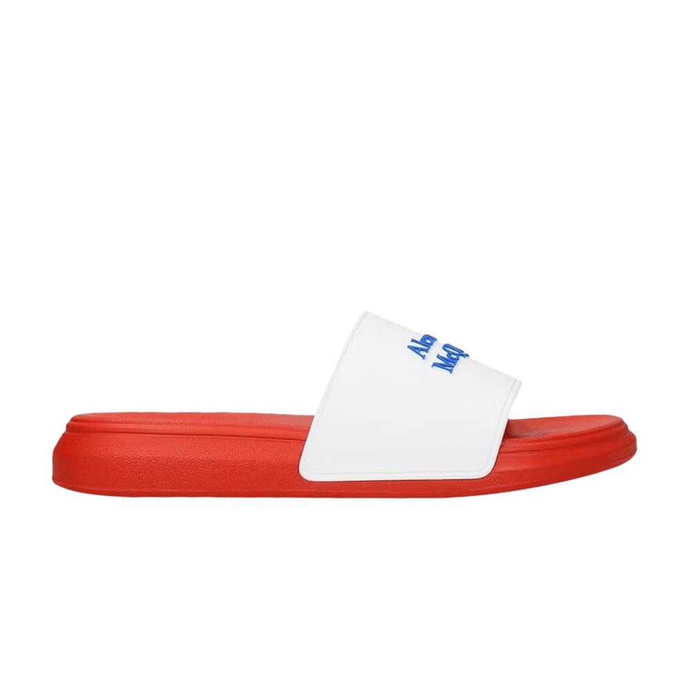Alexander McQueen Logo Pool Slides White Orange