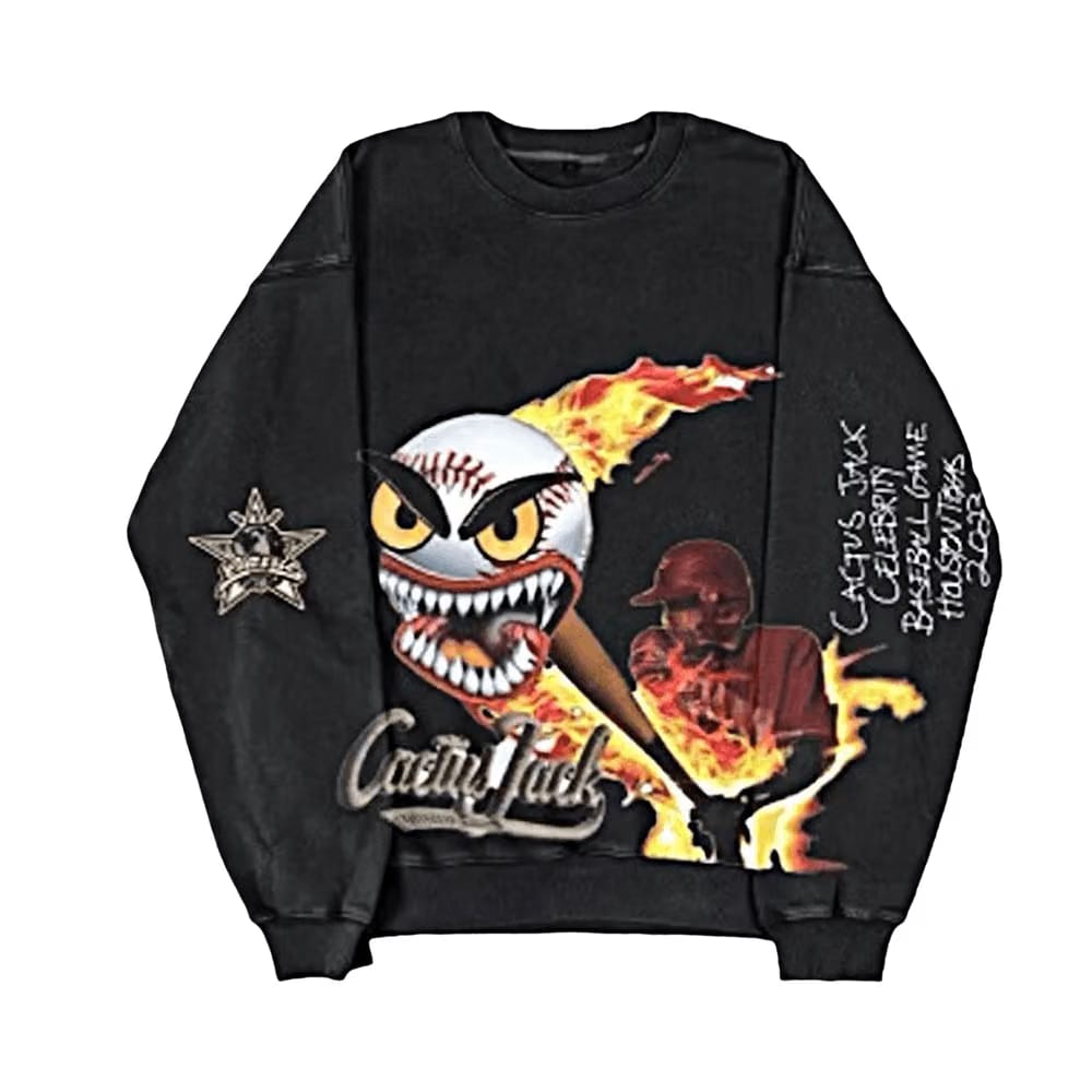 Cactus Jack by Travis Scott Fast Ball Crewneck Black