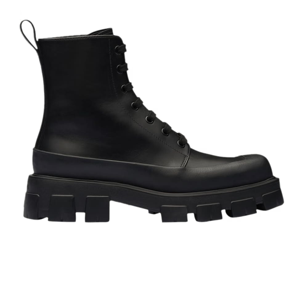 Prada Monolith Leather Ankle Boot Black