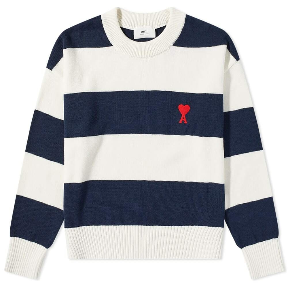 AMI Men's Small A Rugby Striped Crew Knit in Blue/White/Red