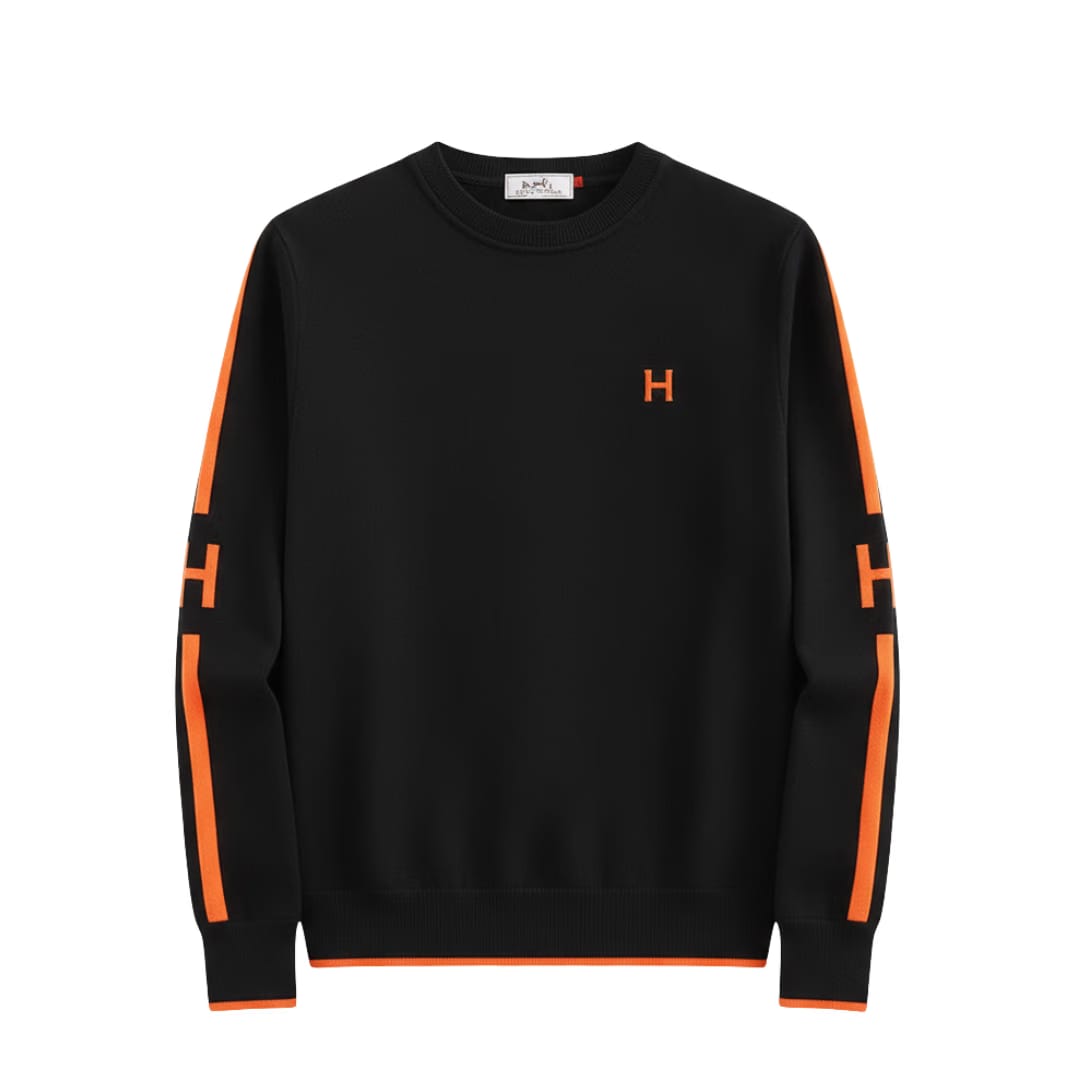 HERMES H Logo Embroidered Woolen Coat Casual Jacket Men's Sweater