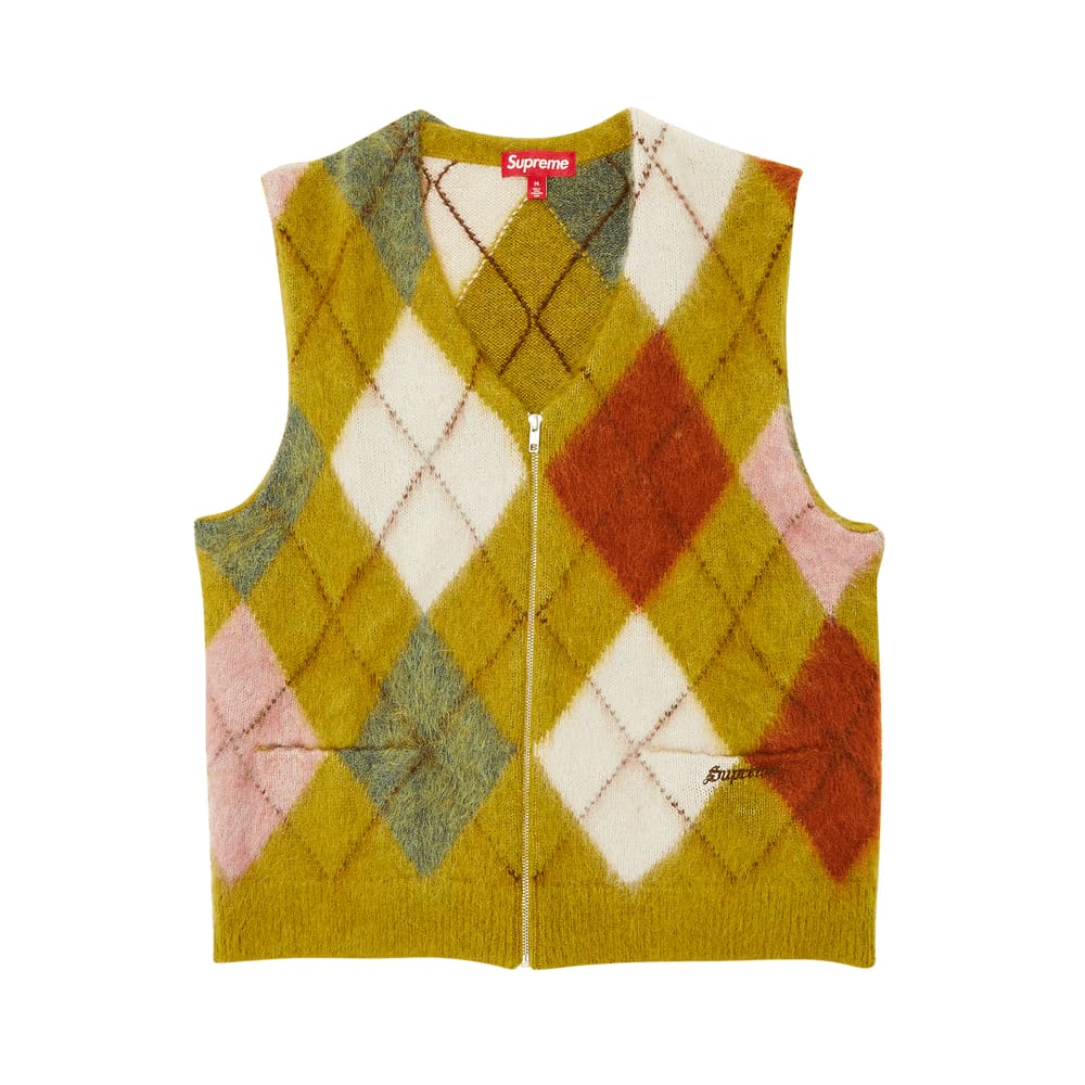 Supreme Brushed Argyle Zip Up Vest Olive