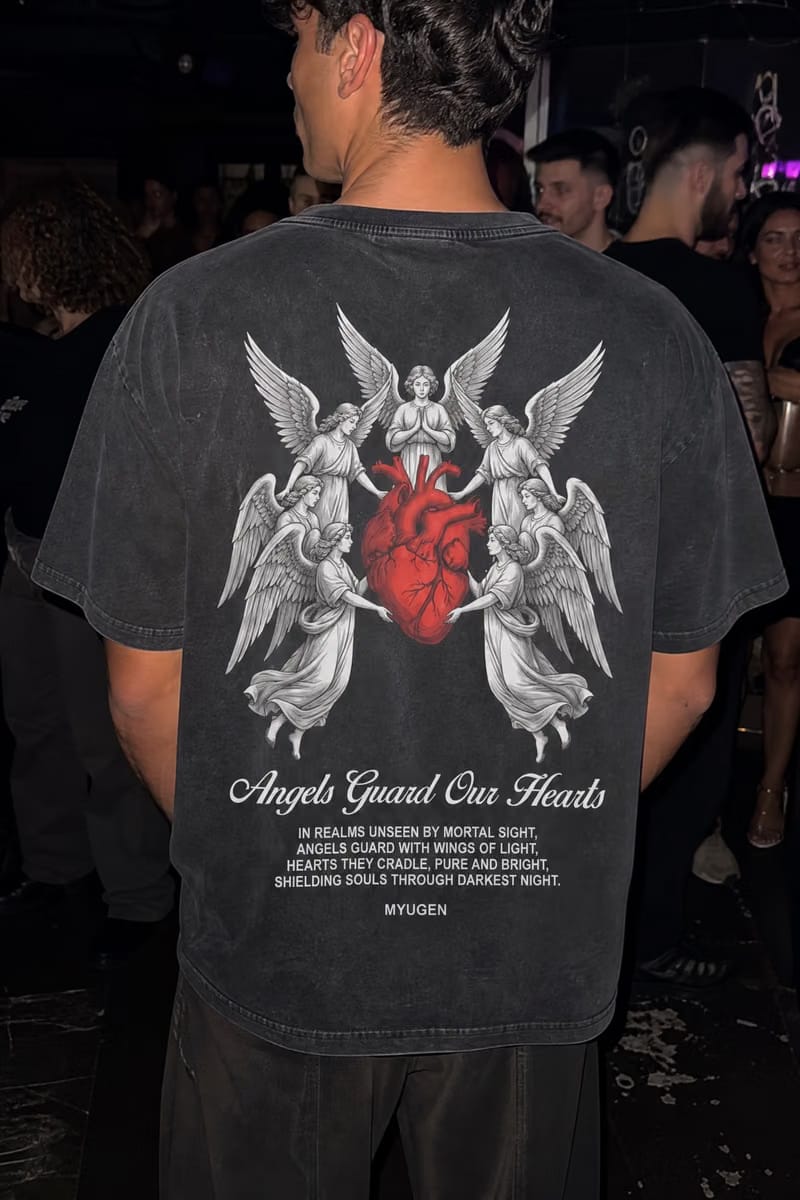 Myugen Angels Heart Acid Wash Oversized T-Shirt Black