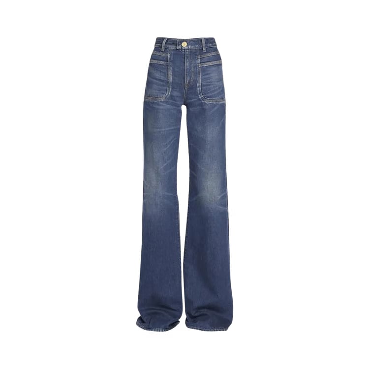 Balmain High Waisted Flared Jeans Blue