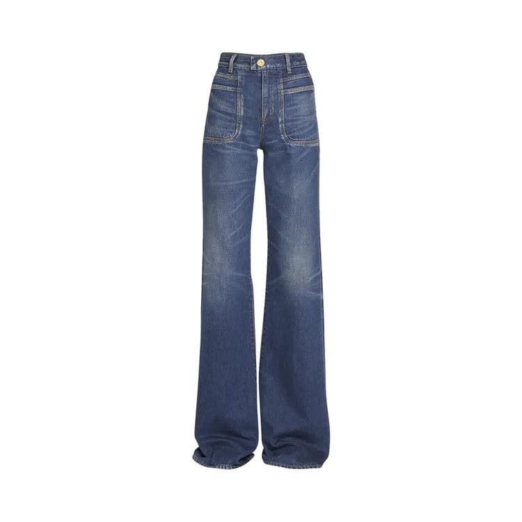 Balmain High Waisted Flared Jeans Blue