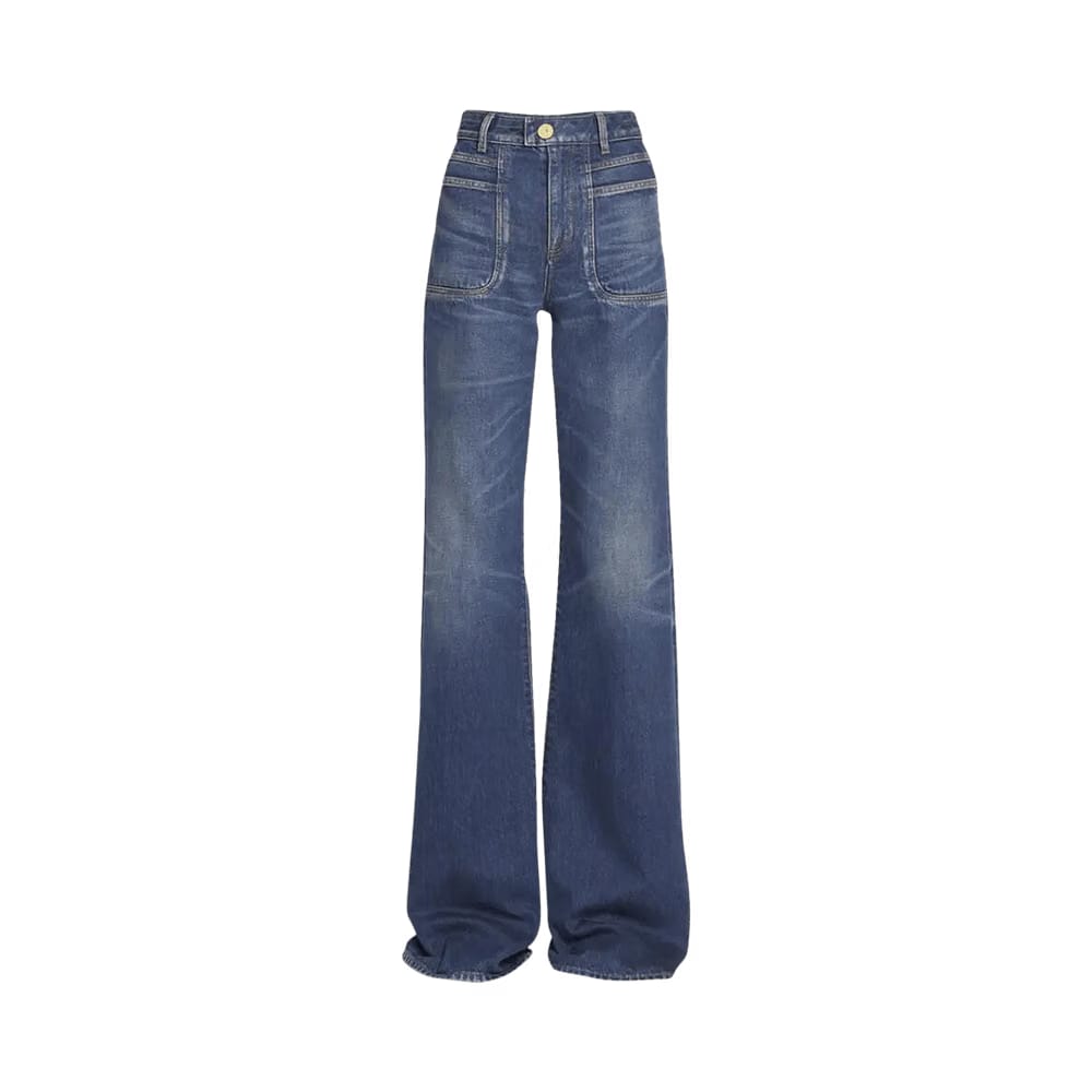Balmain High Waisted Flared Jeans Blue
