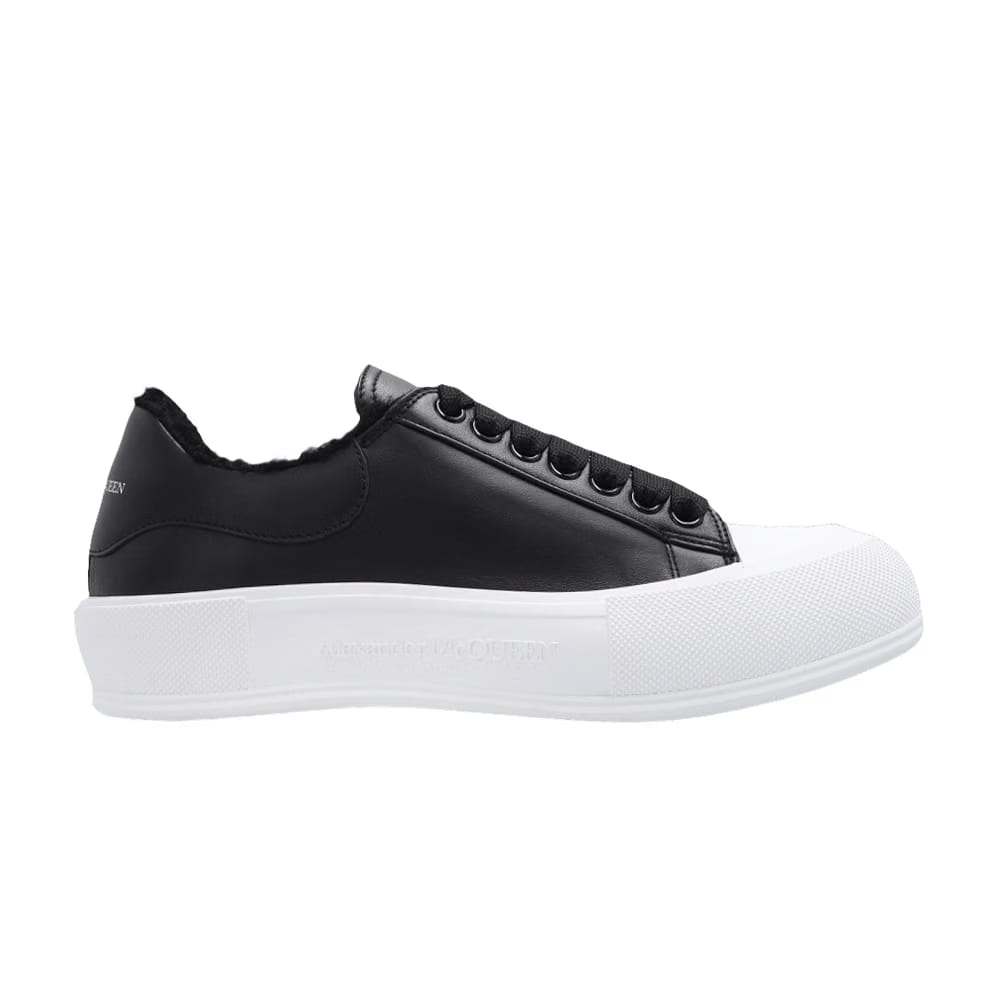Alexander McQueen Wmns Deck Lace-Up Plimsoll 'Black White Shearling'