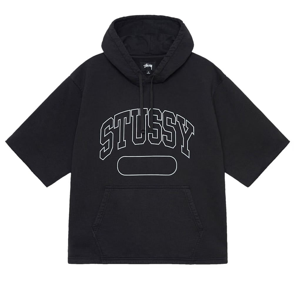Stussy Shorts-Sleeve Boxy Cropped Hoodie Black