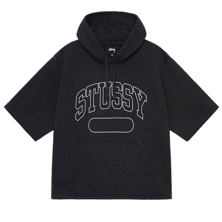 Stussy Shorts-Sleeve Boxy Cropped Hoodie Black