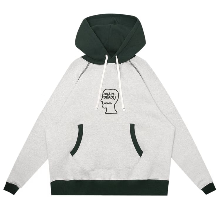 Brain Dead Fleece Logo Head Raglan Hoodie Oatmeal Green
