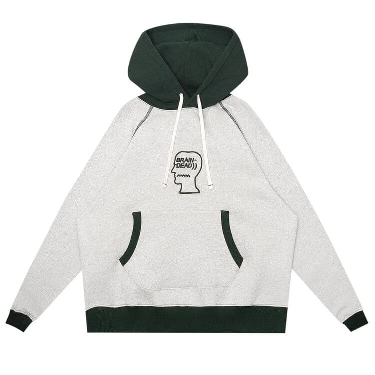 Brain Dead Fleece Logo Head Raglan Hoodie Oatmeal Green