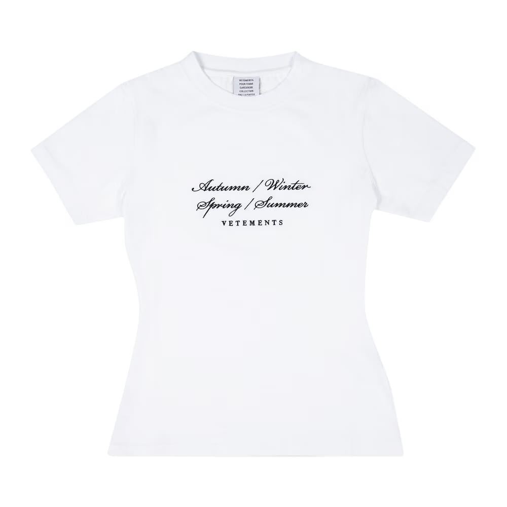 Vetements 4 Seasons Embroidered Logo Fitted T-Shirt White