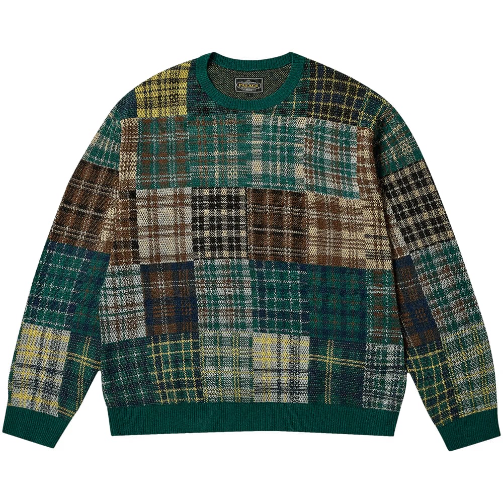 Palace x Beams Plus Patchwork Crew Knit Jacquard Green