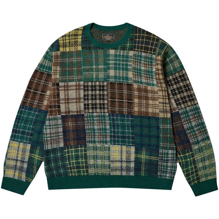 Palace x Beams Plus Patchwork Crew Knit Jacquard Green