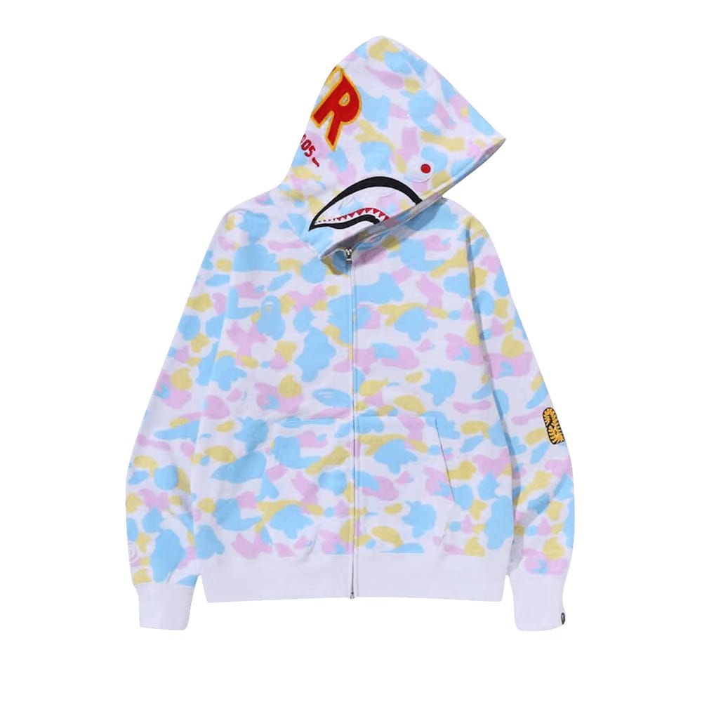 BAPE Multi Camo 2nd Shark Full Zip Hoodie White