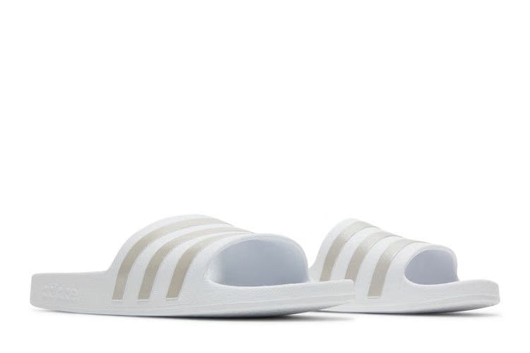 Adidas Adilette Aqua Slides White Platinum Metallic