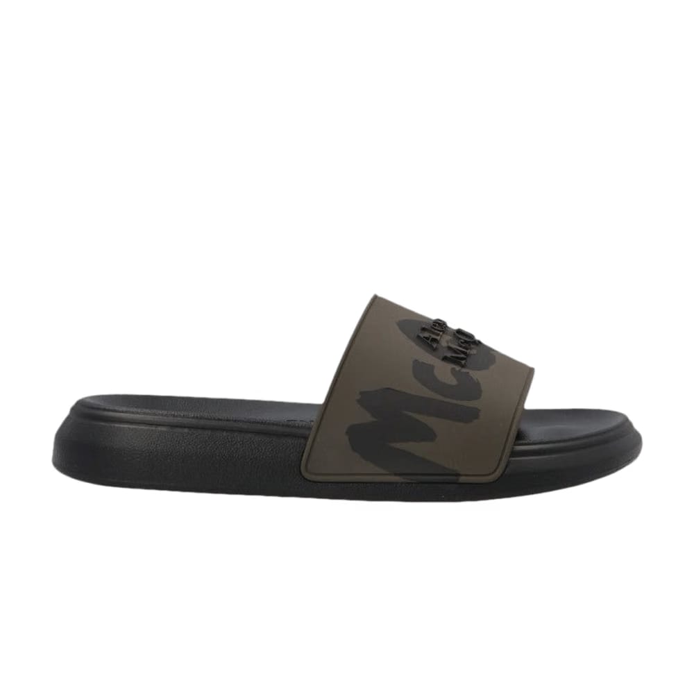 Alexander McQueen Wmns Rubber Pool Slide 'Graffiti Logo - Green Black'