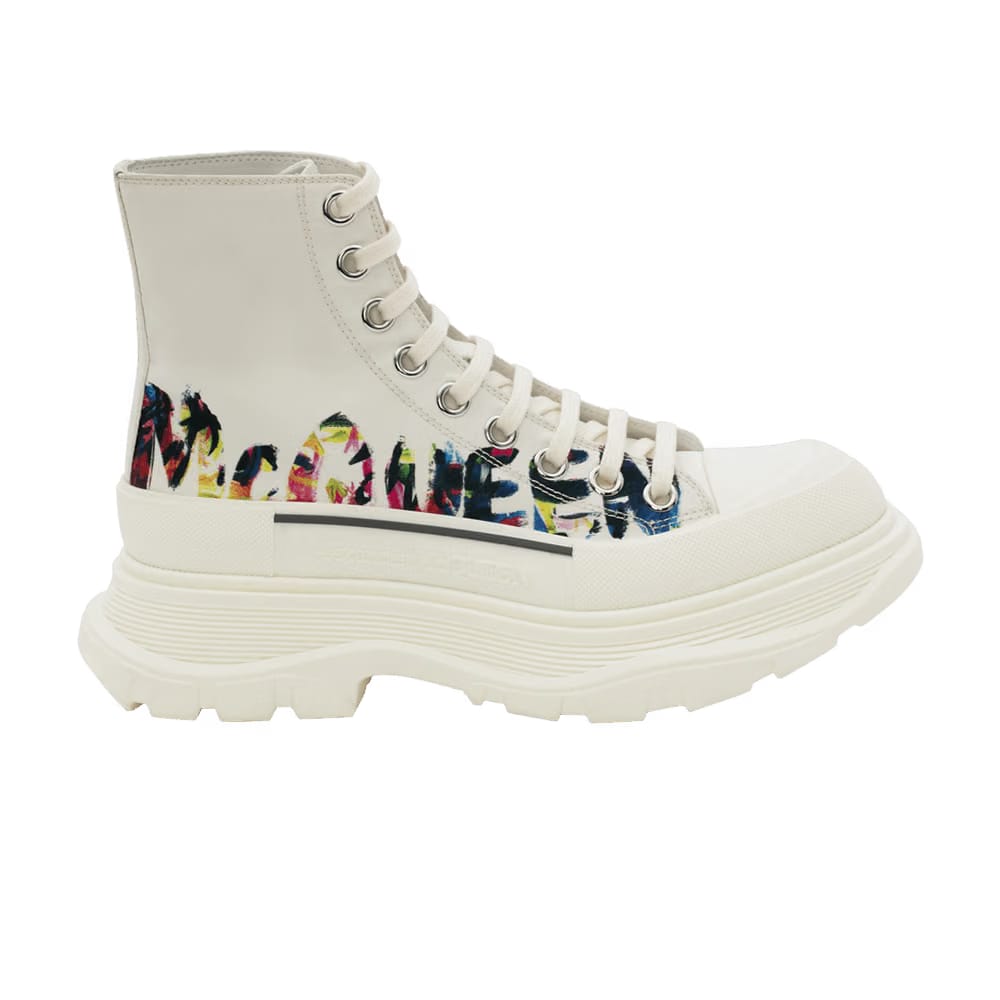 Alexander McQueen Wmns Tread Slick Boot 'McQueen Graffiti Logo - White Multi'