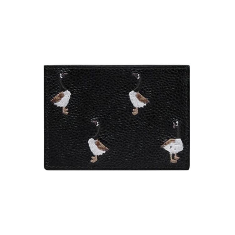 Thom Browne Goose Embroidery Card Holder in Pebble Grain Leather Black