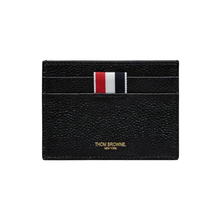 Thom Browne Goose Embroidery Card Holder in Pebble Grain Leather Black