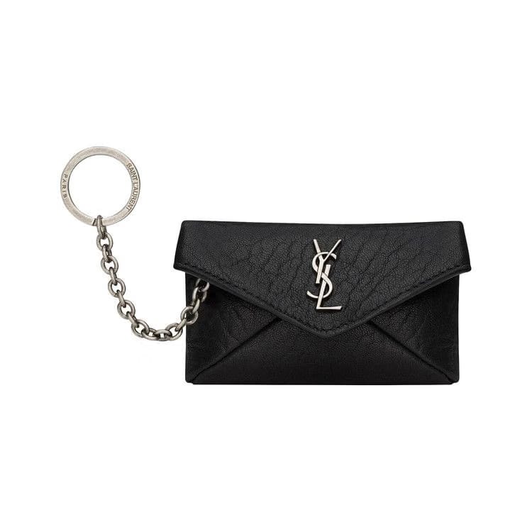 Saint Laurent Cassandre Envelope Key Case In Grained Leather Nero