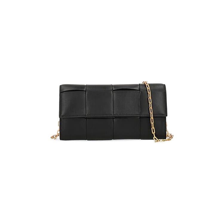 Bottega Veneta Cassette Leather Chain Wallet Black