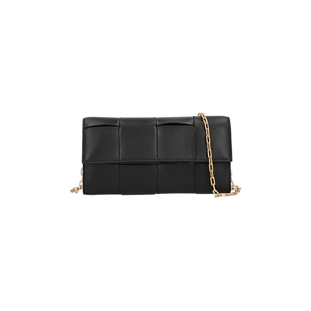 Bottega Veneta Cassette Leather Chain Wallet Black